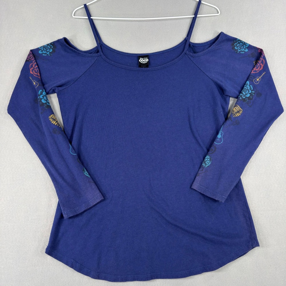 Disney Pixar Coco Cold Shoulder Long Sleeve Top Blue Floral COCO1013